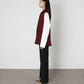 Model wears Issue Twelve Ester Shirt in Burgundy Wool Silk