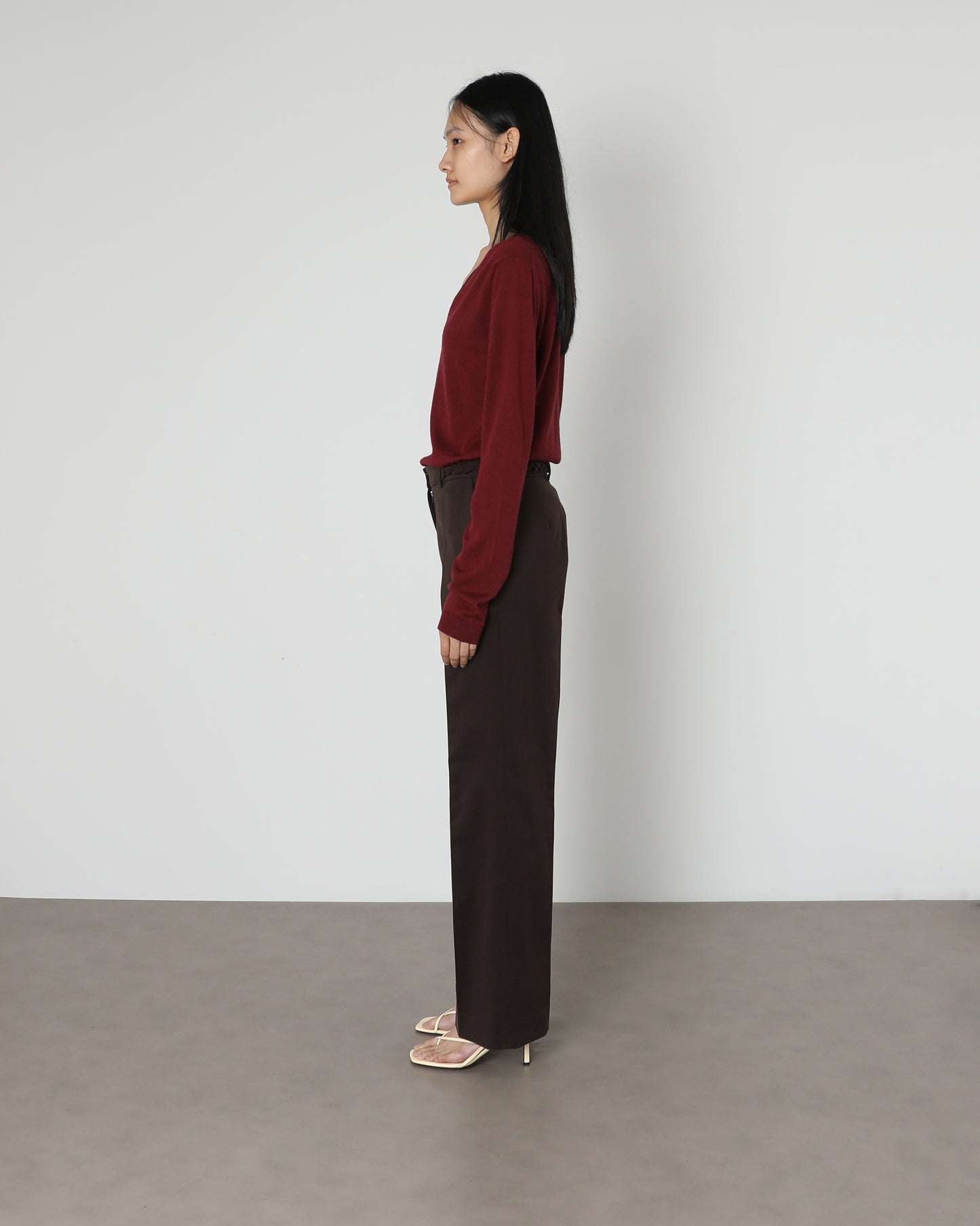 Model Wears Issue Twelve Marlene Trouser in Cotton Brown