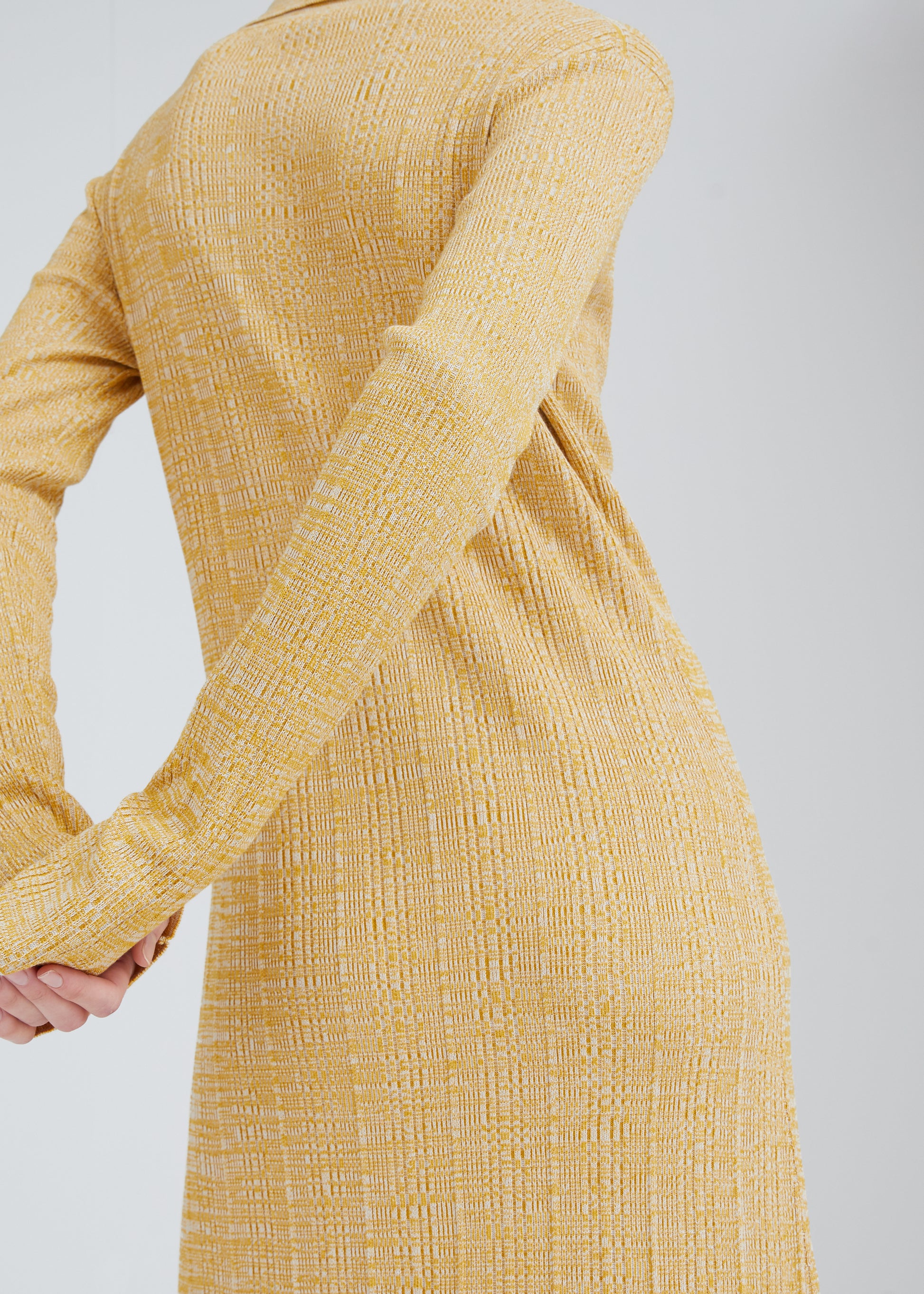Issue Twelve button up long dress in yellow silk and cotton